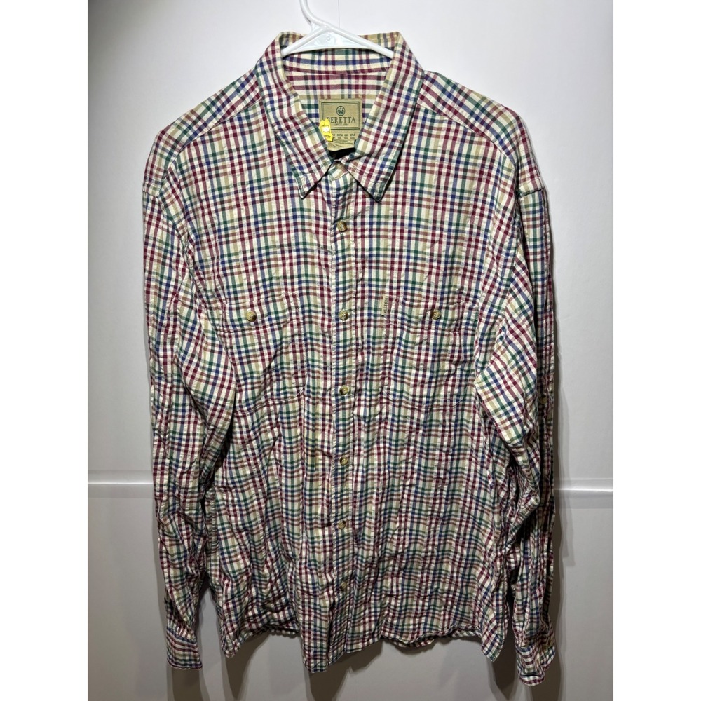Beretta Mens XXL Multi Color Tattersall Plaid Cotton Button Down Shirt Hunting